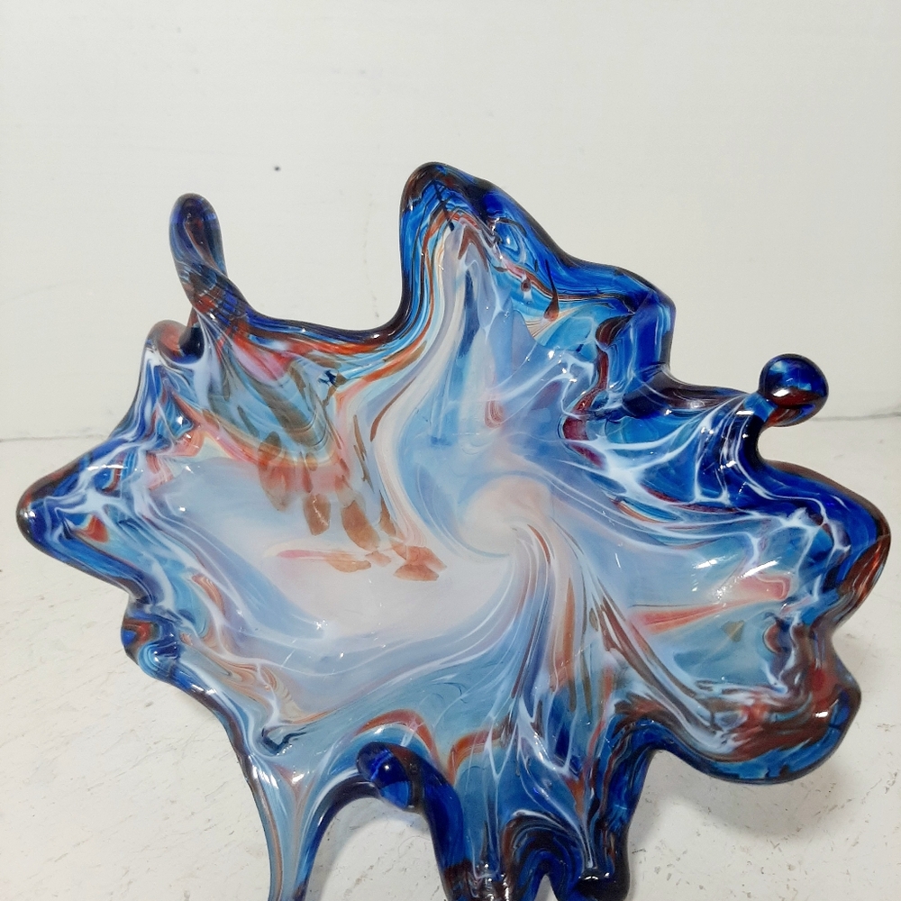 Abstract Blue and Orange Glass Art Flower.